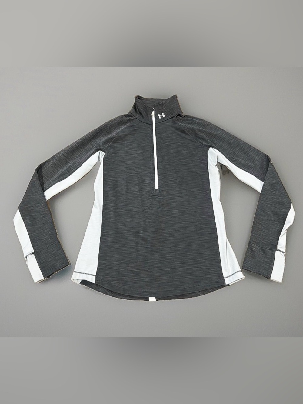 Under Armour Men’s Gray White Colorblock 1/4 Zip Long Sleeve Cold Gear Small